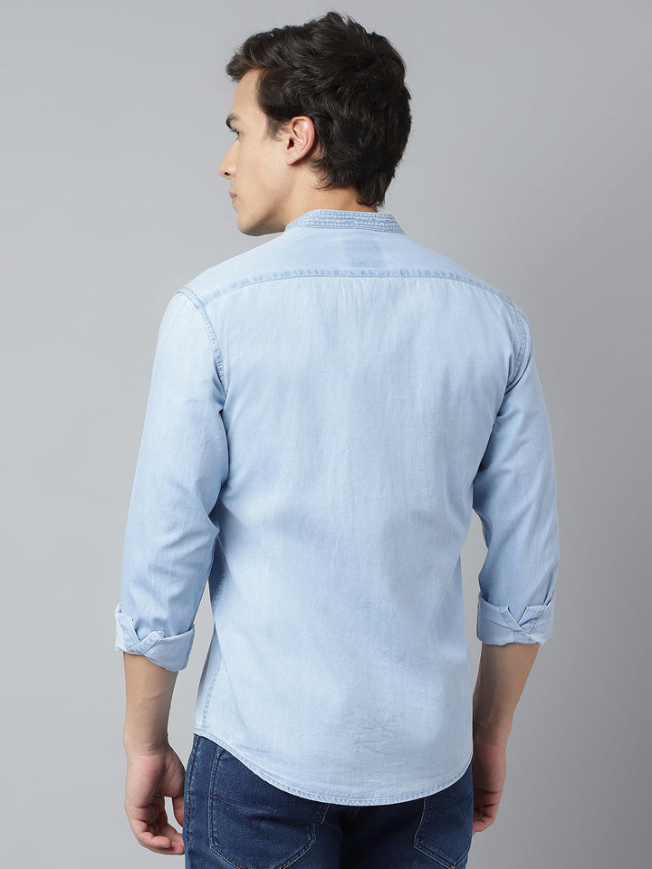 Men Ice Blue Standard Fit Solid Casual Shirt