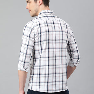 Men White Standard Fit Checkered Casual Shirt