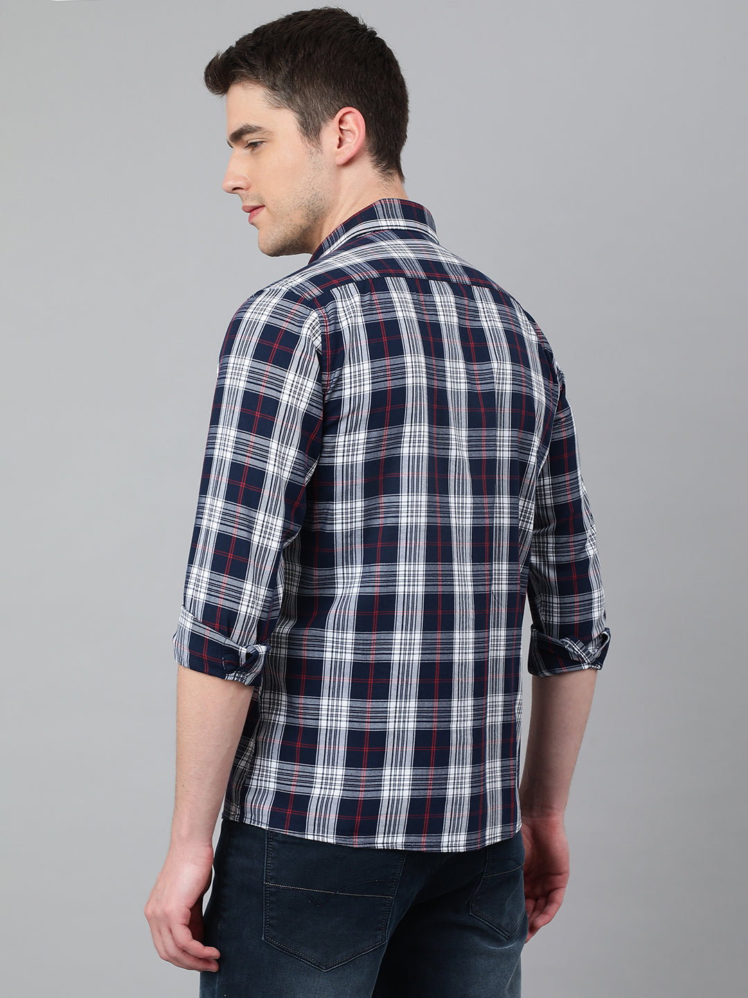 Men Navy Standard Fit Checkered Casual Shirt