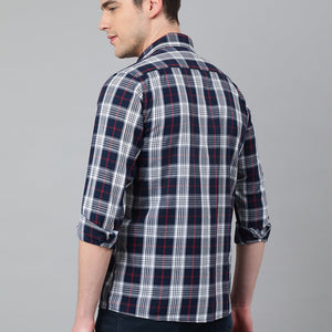 Men Navy Standard Fit Checkered Casual Shirt