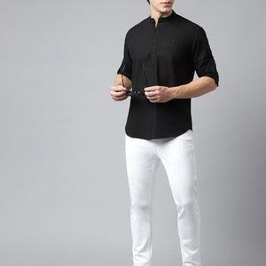 Men Black Standard Fit Solid Kurta