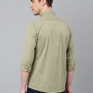 Men Dark Khakhi Standard Fit Printed Casual Shirt