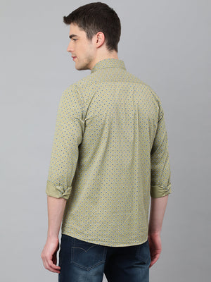 Men Dark Khakhi Standard Fit Printed Casual Shirt
