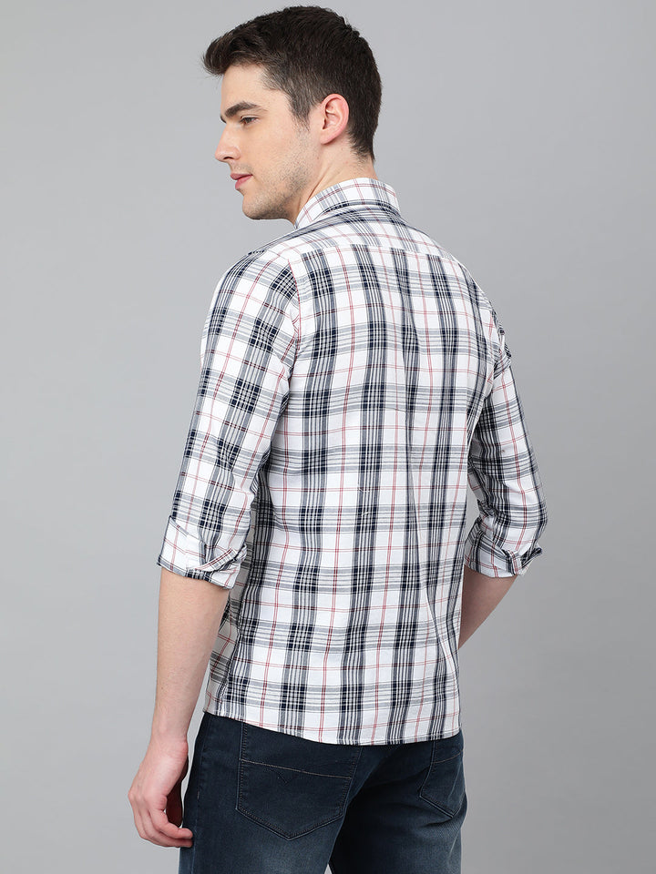 Men White Standard Fit Checkered Casual Shirt