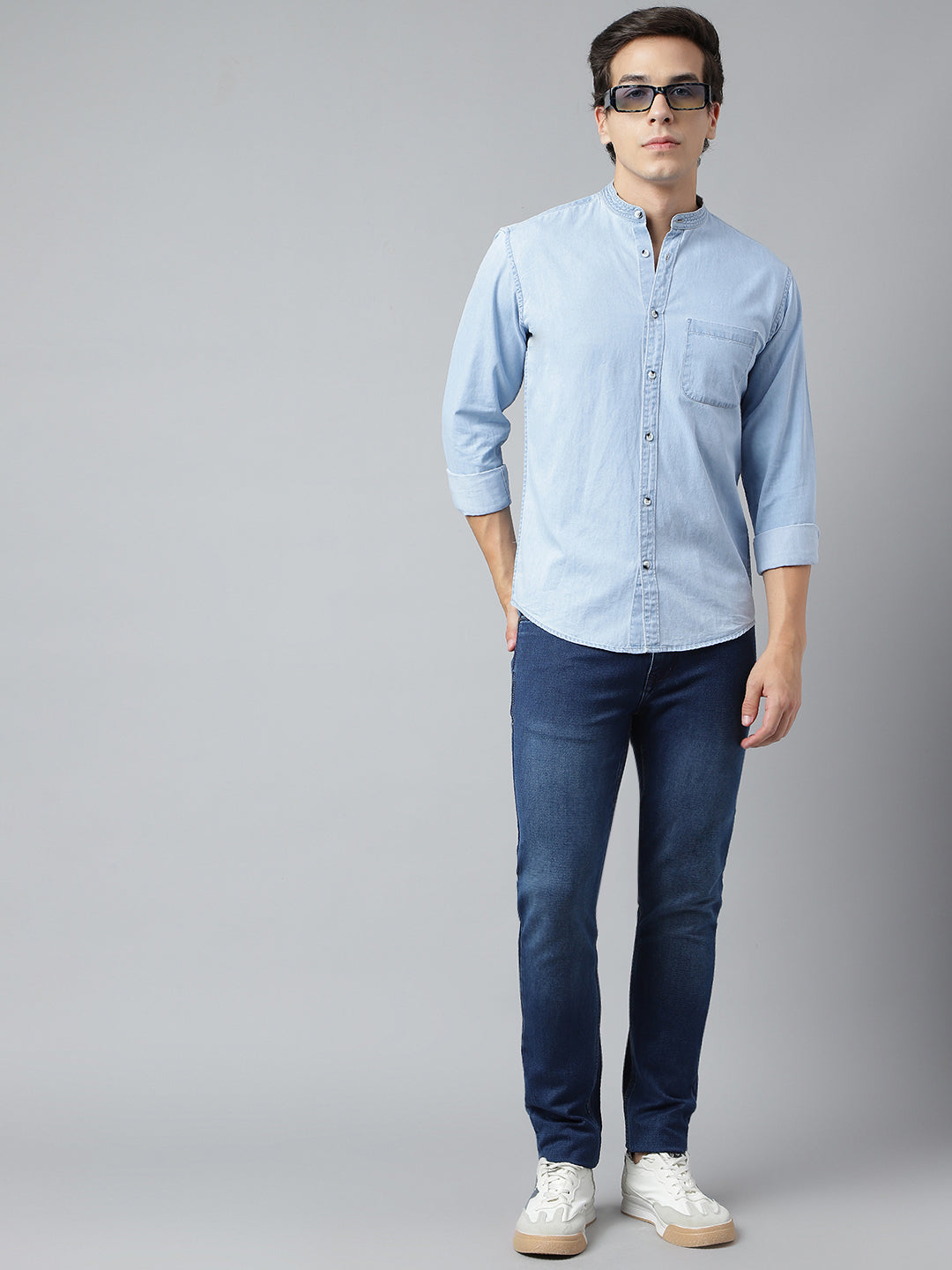 Men Ice Blue Standard Fit Solid Casual Shirt