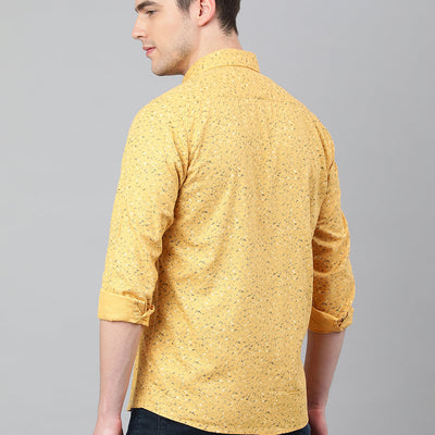 Men Yellow Standard Fit Printed Casual Shirt