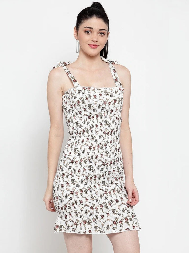 Women White Rayon Printed Dress..