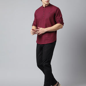 Men Wine Standard Fit Solid Kurta