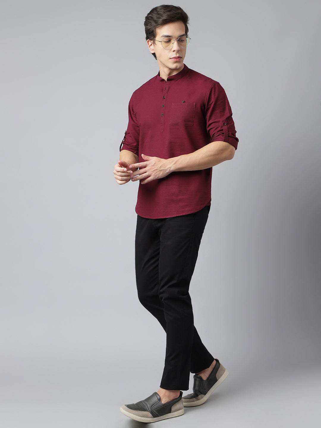 Men Wine Standard Fit Solid Kurta