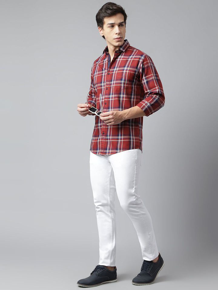 Men Rust Standard Fit Checkered Casual Shirt