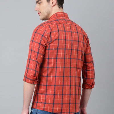 Men Rust Standard Fit Checkered Casual Shirt