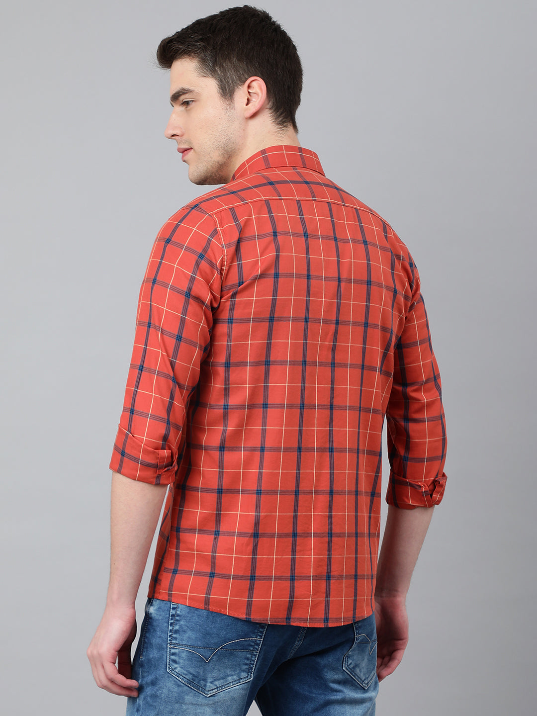 Men Rust Standard Fit Checkered Casual Shirt