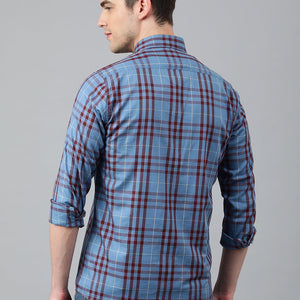 Men Blue Standard Fit Checkered Casual Shirt