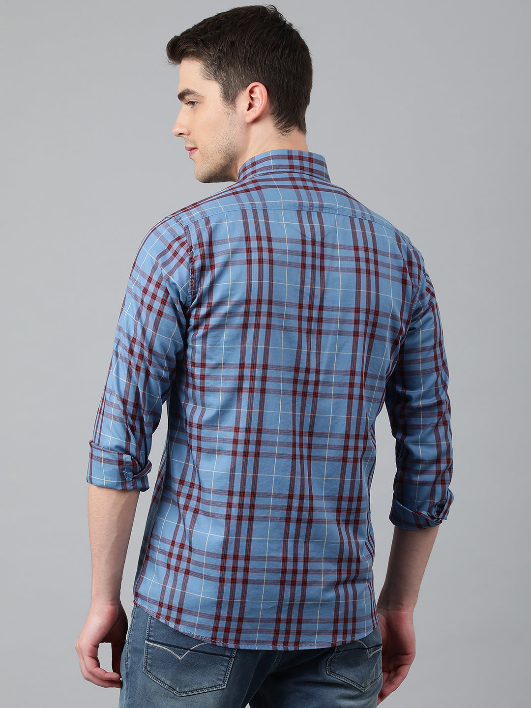 Men Blue Standard Fit Checkered Casual Shirt