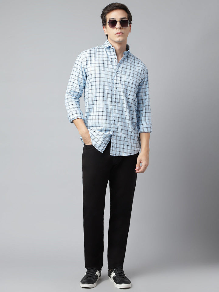 Men Sky Standard Fit Checkered Casual Shirt