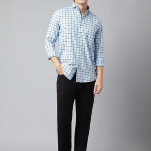 Men Sky Standard Fit Checkered Casual Shirt