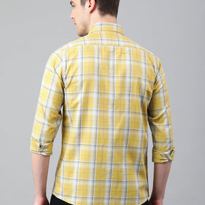 Men Khakhi Standard Fit Checkered Casual Shirt