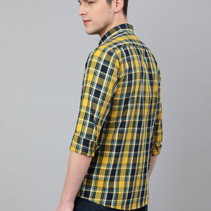 Men Mustard Standard Fit Checkered Casual Shirt