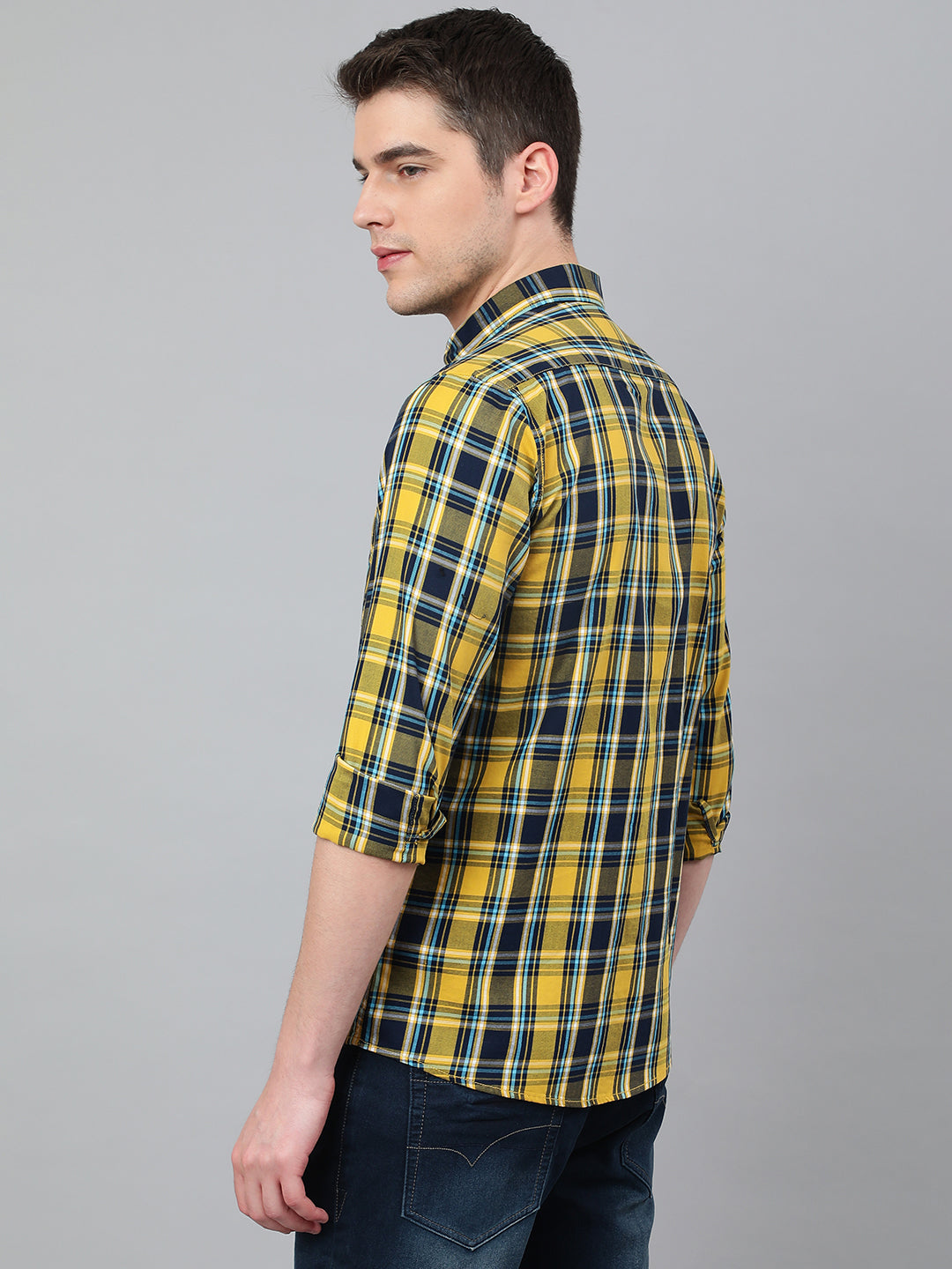 Men Mustard Standard Fit Checkered Casual Shirt