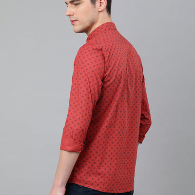 Men Rust Standard Fit Printed Casual Shirt