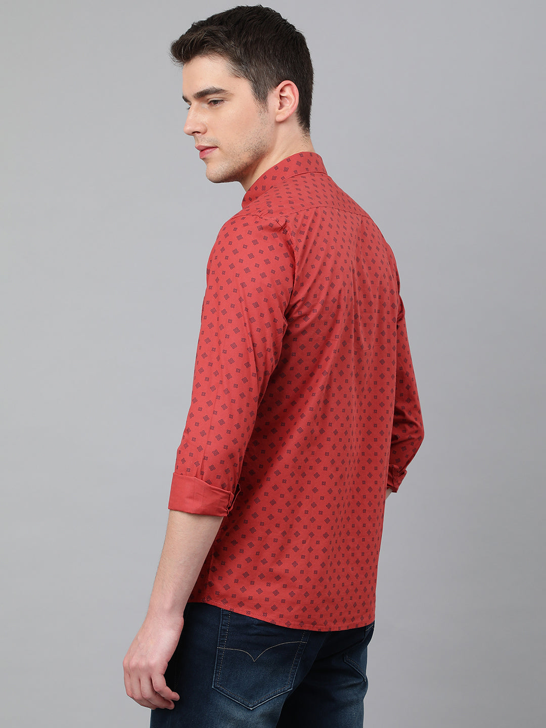 Men Rust Standard Fit Printed Casual Shirt