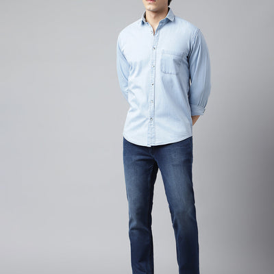 Men Ice Blue Standard Fit Solid Casual Shirt