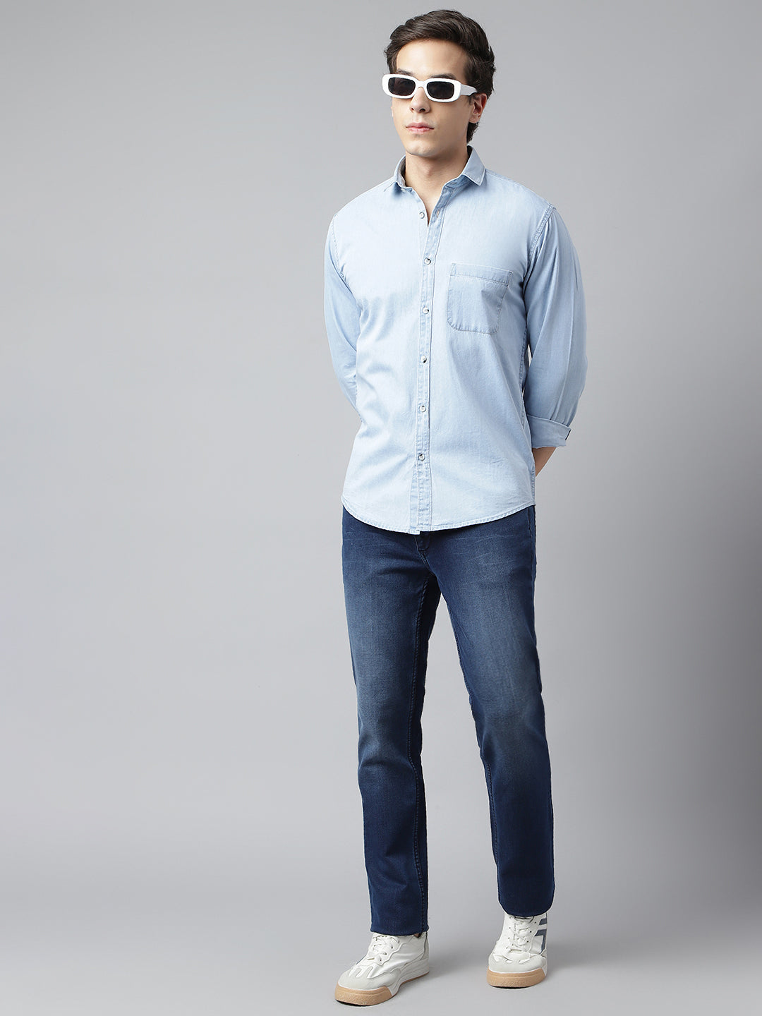 Men Ice Blue Standard Fit Solid Casual Shirt