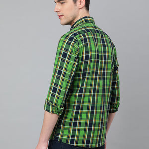 Men Green Standard Fit Checkered Casual Shirt