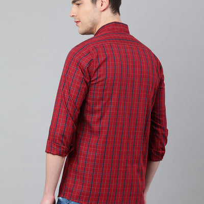 Men Maroon Standard Fit Checkered Casual Shirt