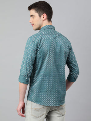 Men Teal Standard Fit Printed Casual Shirt