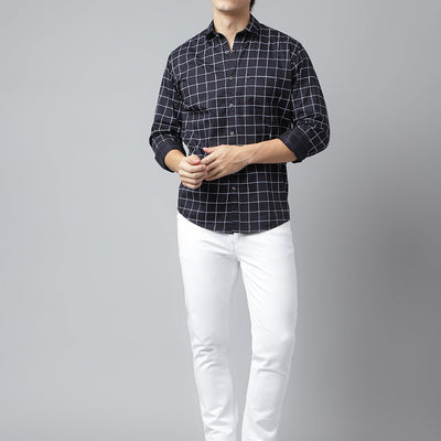 Men Navy Standard Fit Checkered Casual Shirt