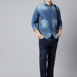 Men Blue Standard Fit Solid Casual Shirt