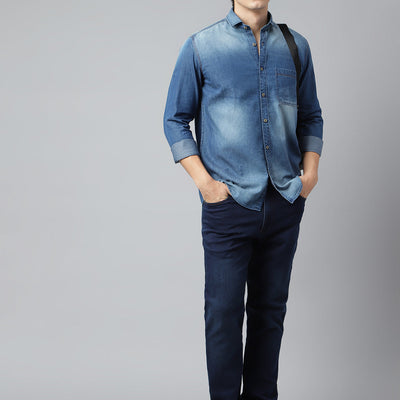 Men Blue Standard Fit Solid Casual Shirt