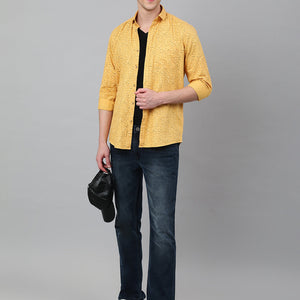 Men Yellow Standard Fit Printed Casual Shirt
