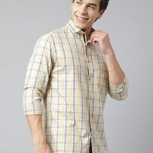 Men Mustard Standard Fit Checkered Casual Shirt