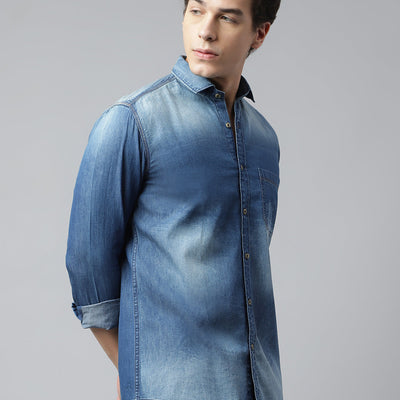 Men Blue Standard Fit Solid Casual Shirt