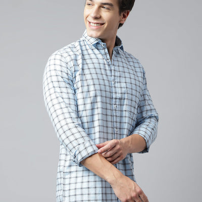 Men Sky Standard Fit Checkered Casual Shirt