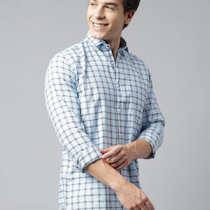 Men Sky Standard Fit Checkered Casual Shirt