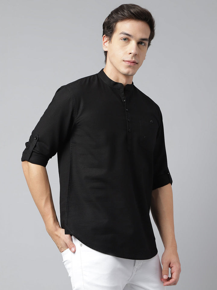 Men Black Standard Fit Solid Kurta