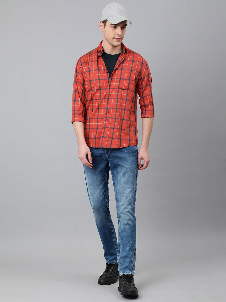 Men Rust Standard Fit Checkered Casual Shirt