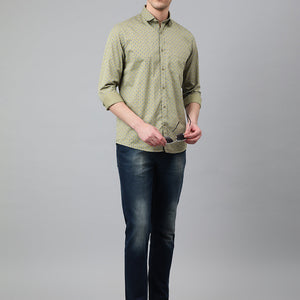 Men Dark Khakhi Standard Fit Printed Casual Shirt