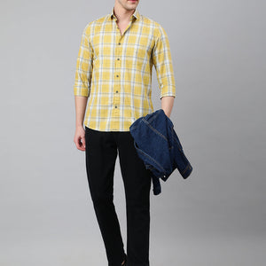 Men Khakhi Standard Fit Checkered Casual Shirt