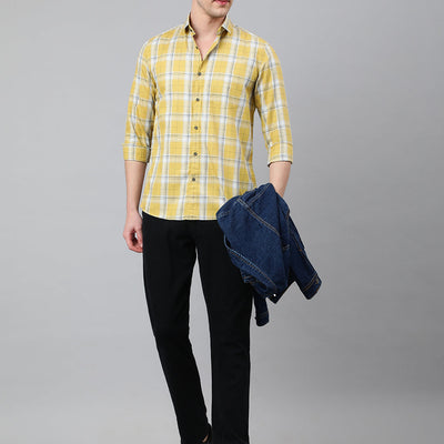 Men Khakhi Standard Fit Checkered Casual Shirt