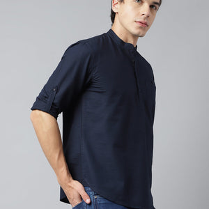 Men Navy Standard Fit Solid Kurta