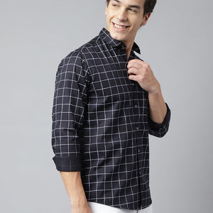 Men Navy Standard Fit Checkered Casual Shirt