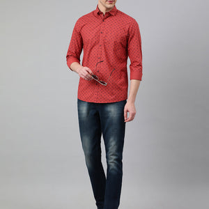 Men Rust Standard Fit Printed Casual Shirt