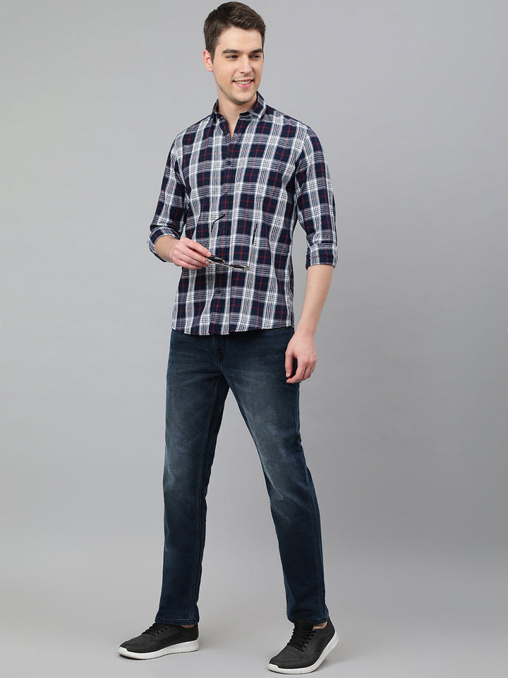 Men Navy Standard Fit Checkered Casual Shirt