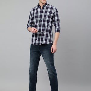Men Navy Standard Fit Checkered Casual Shirt
