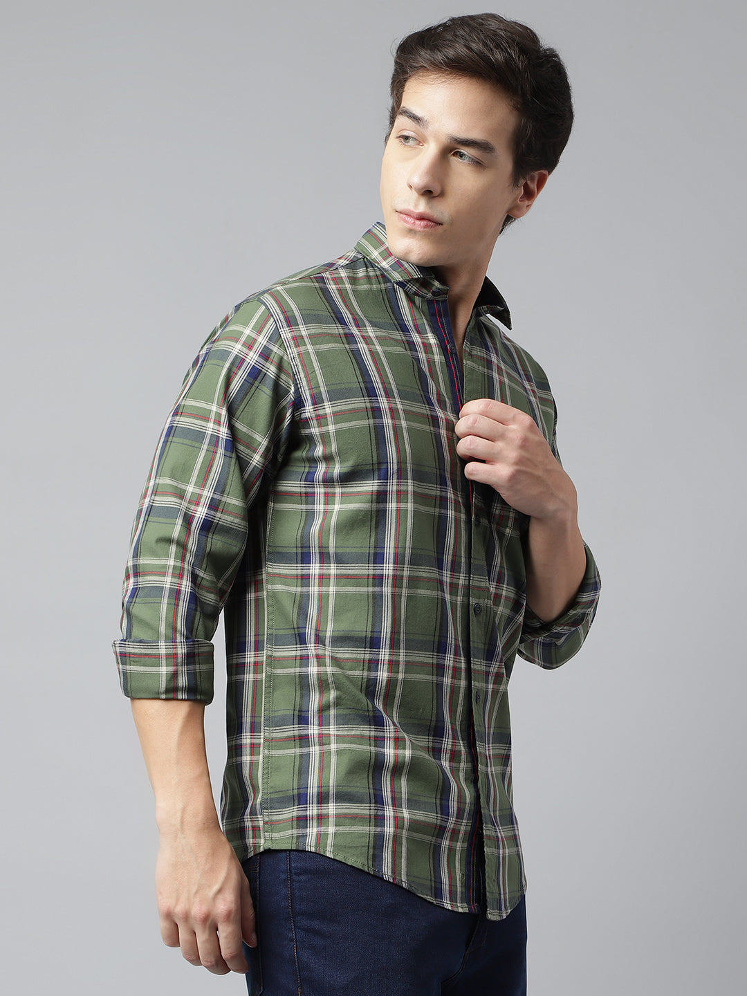 Men Green Standard Fit Checkered Casual Shirt