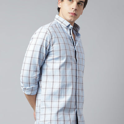 Men Ice Blue Standard Fit Checkered Casual Shirt
